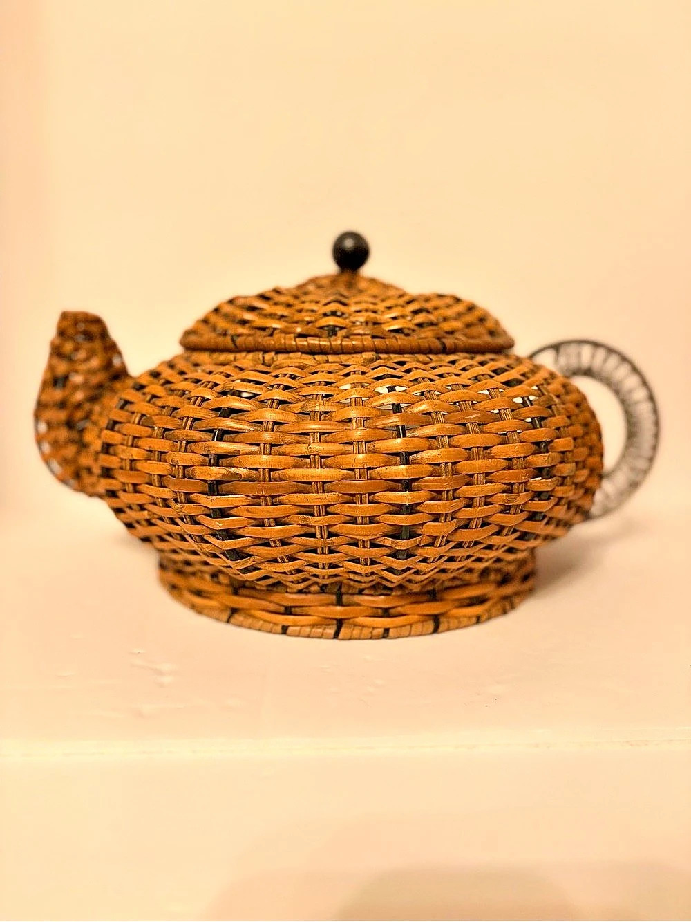 Woven Brown Teapot basket with Metal Handle